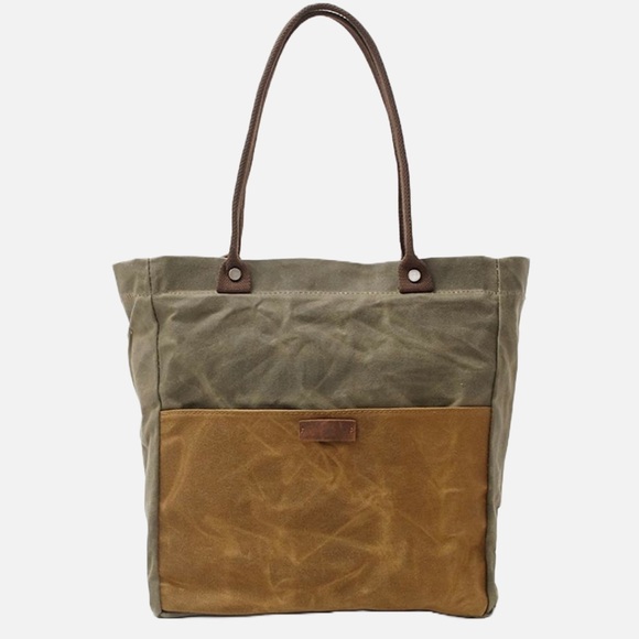 Army Green Khaki Shoulder Tote Bag Purse Top Leather Handle Satchel Handbag - Picture 1 of 11